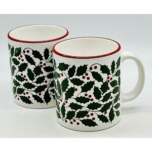 Waechtersbach SPAIN White Christmas Green Holly Red Berries‎ Coffee Mug Lot of 2